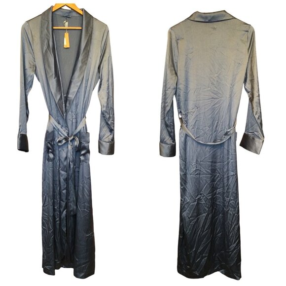 NWT Skims Silk Blend Womens Blue Robe Shawl Collar Tie Belt Size M